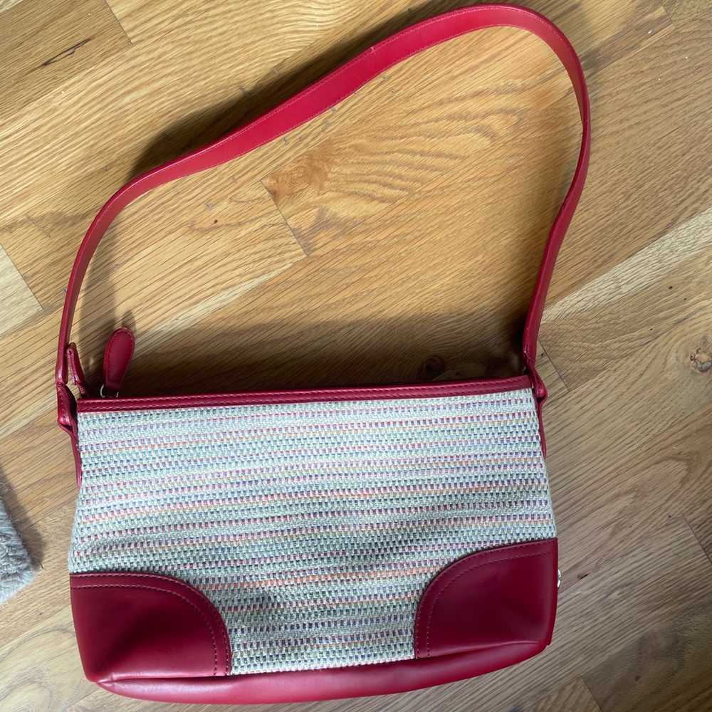 Etienne Aigner Multicolored Tweed and Red Leather